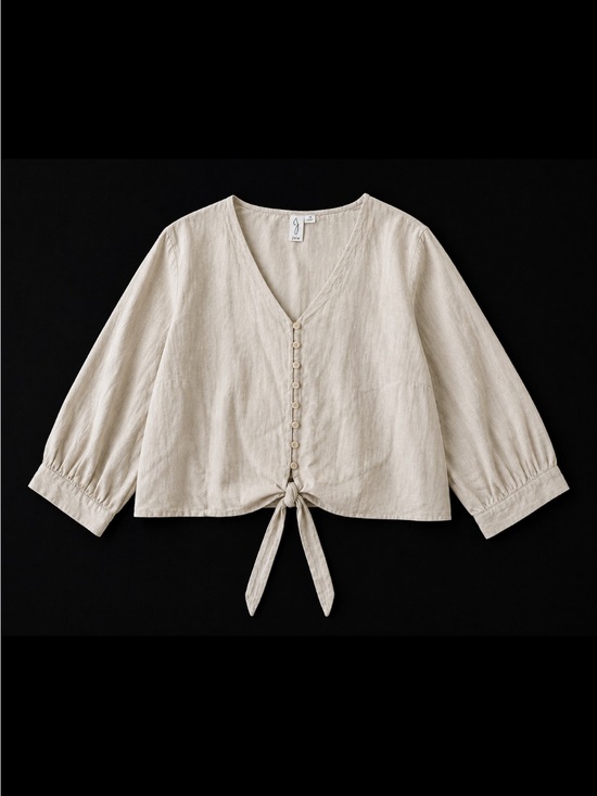 Joie Tops - Joie Linen Blend Tie Front Blouse Woman 1X Beige Button Front Boho Top Softgirl